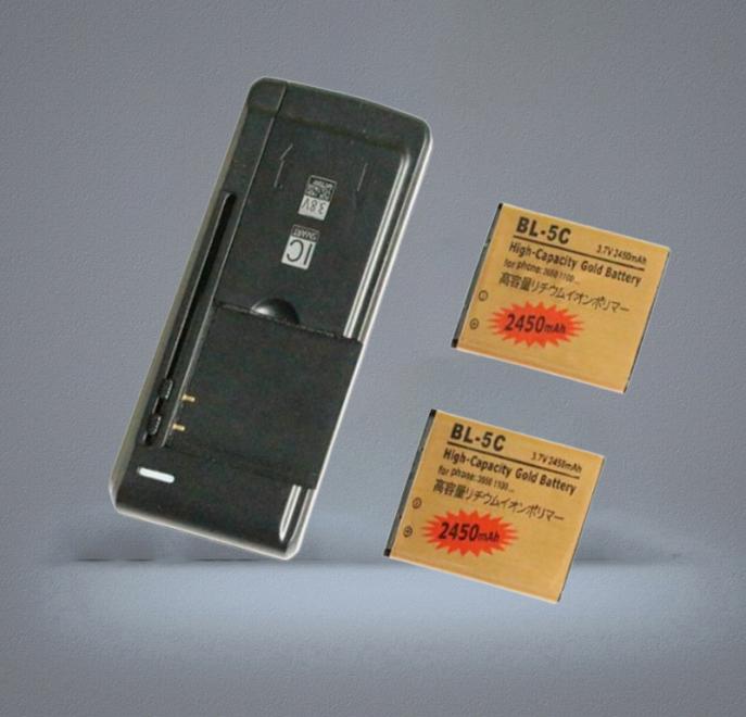 2x 2450mAh BL5C BL 5C Gold Replacement Battery Universal USB Wall Charger For Nokia 3650 1100 6230 6263 6555 1600 6630 6680 655987