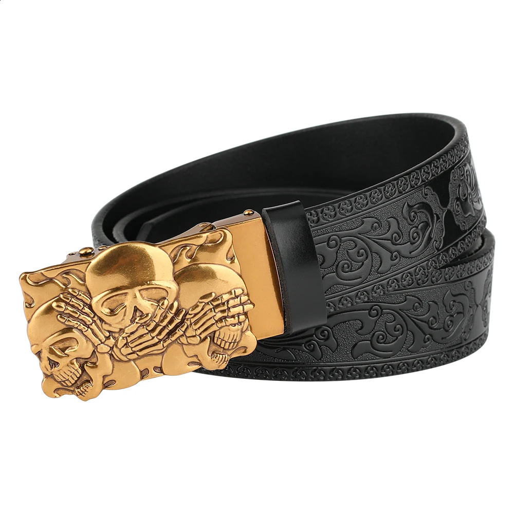 Skeleton automatic buckle embossed belt for men 240929