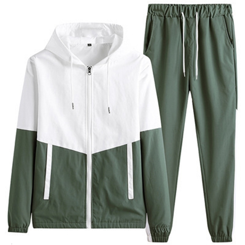 Patchwork Hip Hop Casual Mens Sets Korean Style 2 Piece Sets Clothes Men Streetwear Fitness Male Tracksuit 240929