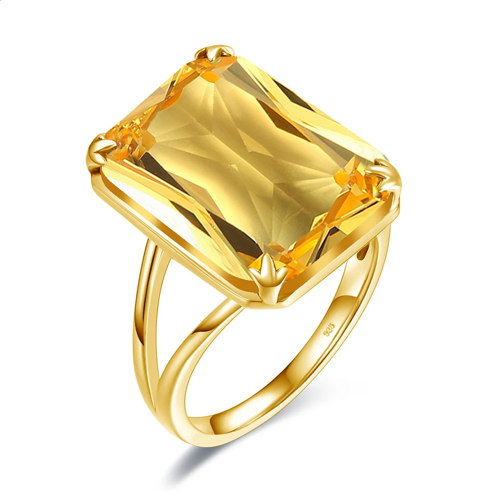 Real 925 Sterling Silver Rings For Women Citrine Crystal Engagement Finger Ring Gold Plated Anniversary Gift Female Jewelry 240924