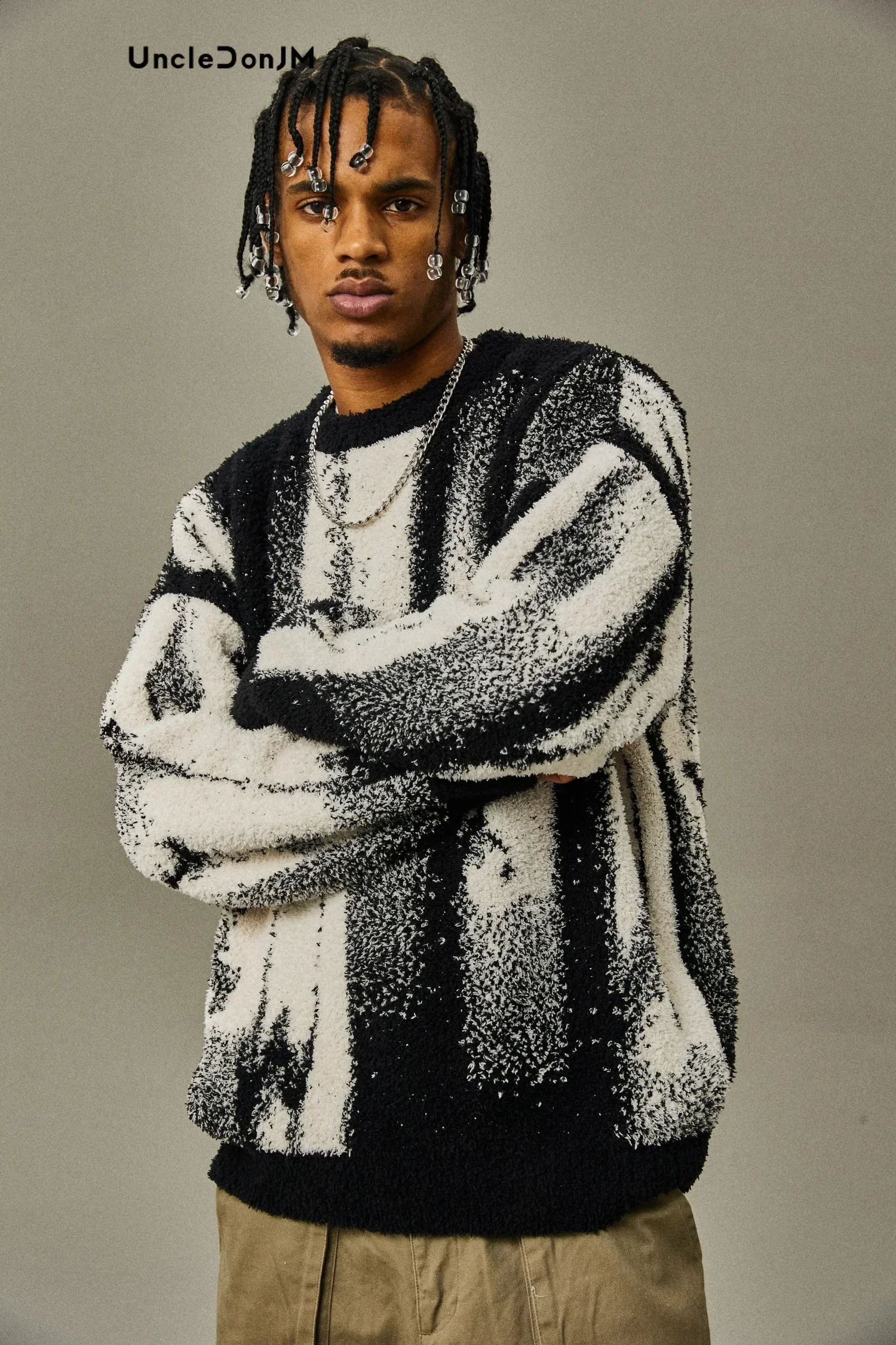 Gothic retro latte art mens hip-hop Harajuku sweater Y2k clothing knitted sweater couple sweater 240924