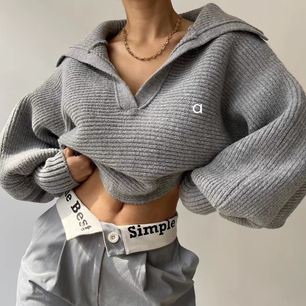 21138 women pullover fiess autumn sweater woolen knit outdoor jogging loose womens long sleeve sweatshirts turndown collar