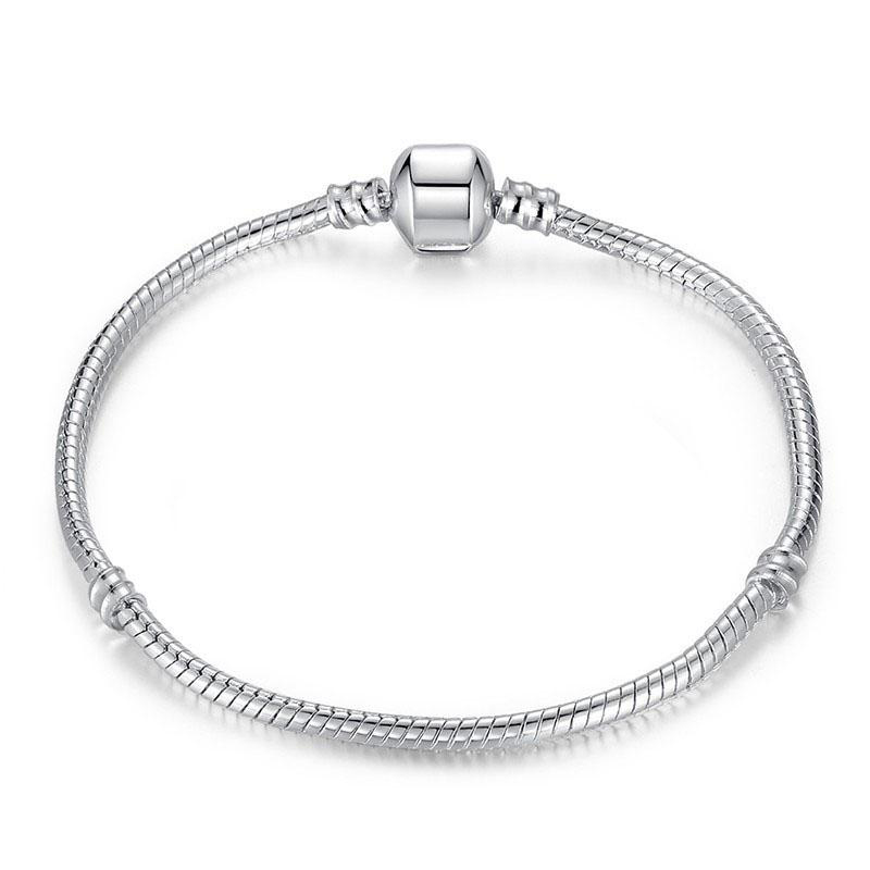 Classic Silver Plated Bracelets Women 3mm Snake Chain Charm Beads Bangle Bracelet Children Christmas Birthday Gifts B001