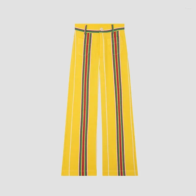 Striped High-Waisted Pants With Front Pockets And Zips For Women