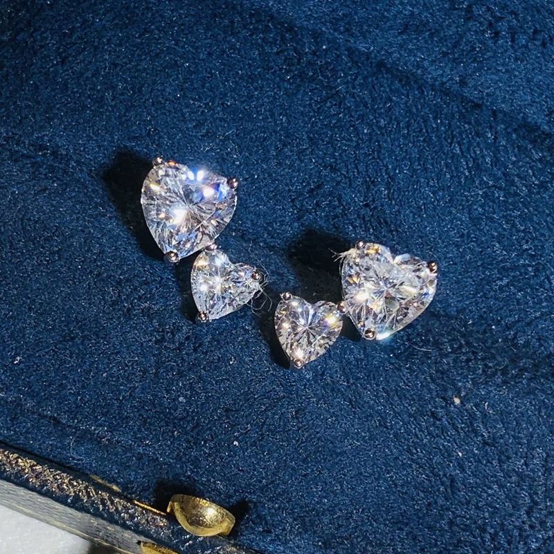 Double Heart Stud Earrings: 5A Cubic Zirconia Sterg Sier Jewelry for Women