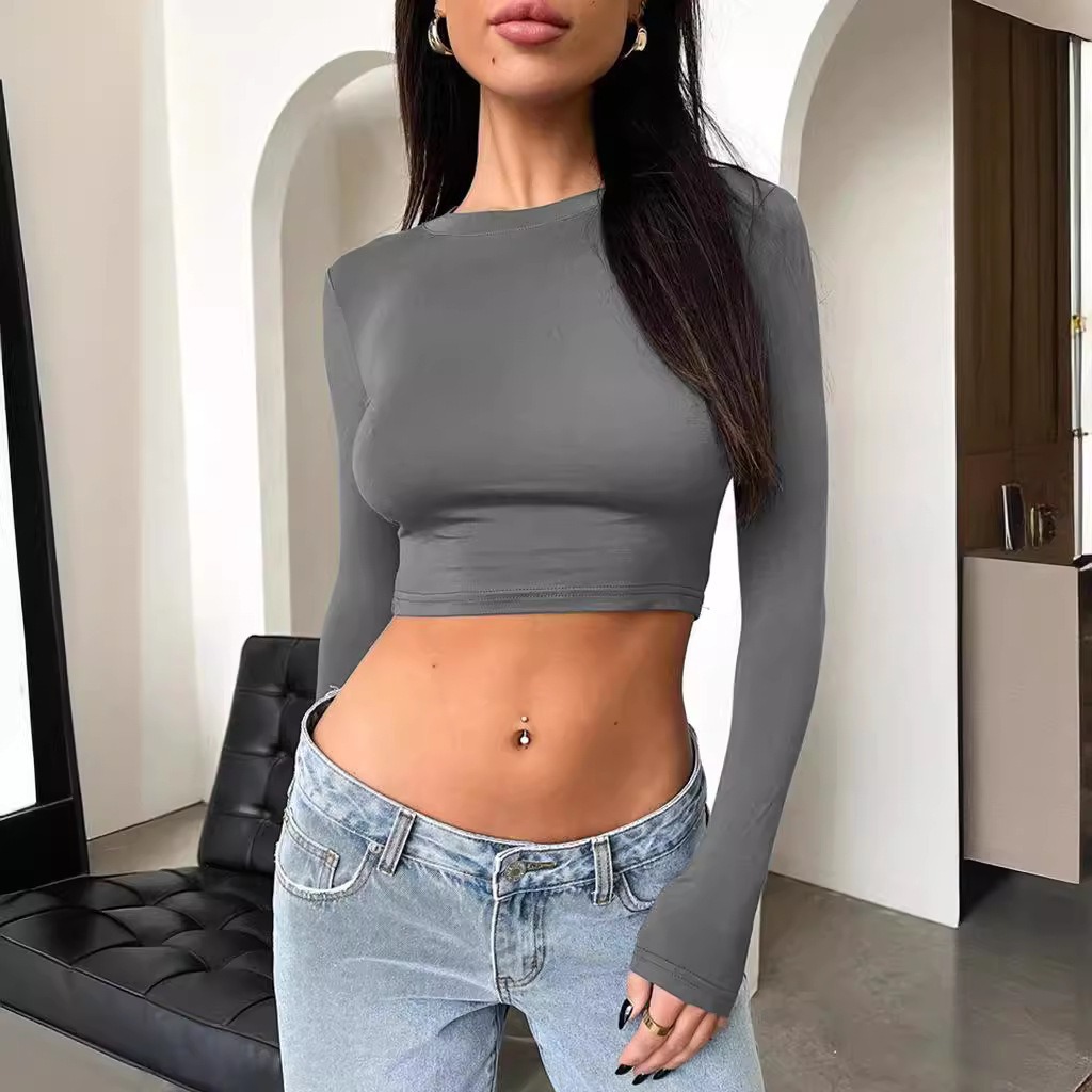 Shirts Women's Solid T Color Round Neck Slim Fit Long Sleeved T-Shirt Women For Active Lifestyle And Running Sports -Shirt