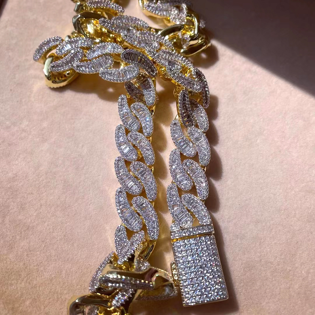 14mm Hip Hop T Cubic Zirconia Tennis Cuban Chain Necklace Bracelet 18k Real Gold Plated Mens Jewelry