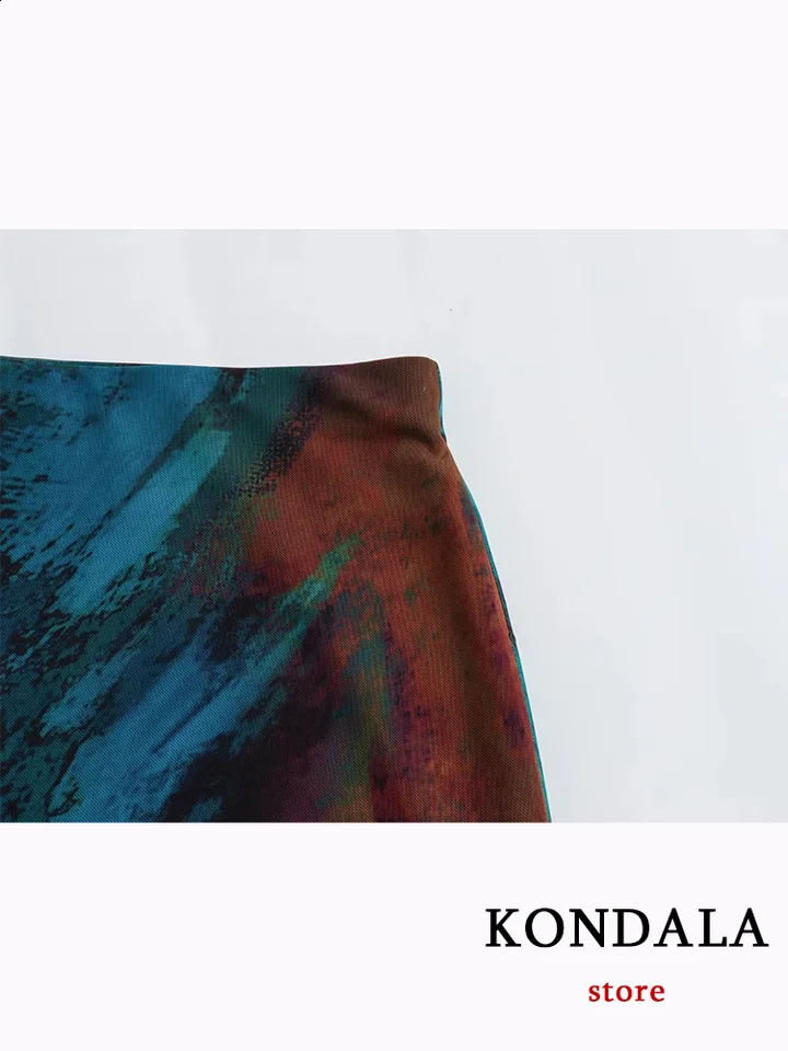 KONDALA Vintage Chiffon Tie Dye Print Women Suit OneShoulder Pleated Top Loose Long Straight Skirt Fashion 2024 Autumn Boho Set 240927