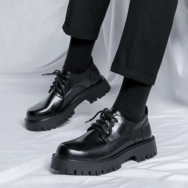 Men Korea Leather Platform Oxfords Slip On Thick Tottom For Male Derby Casual Loafers Mens Square Toe Formal Dress Shoes htr mhgd nbf