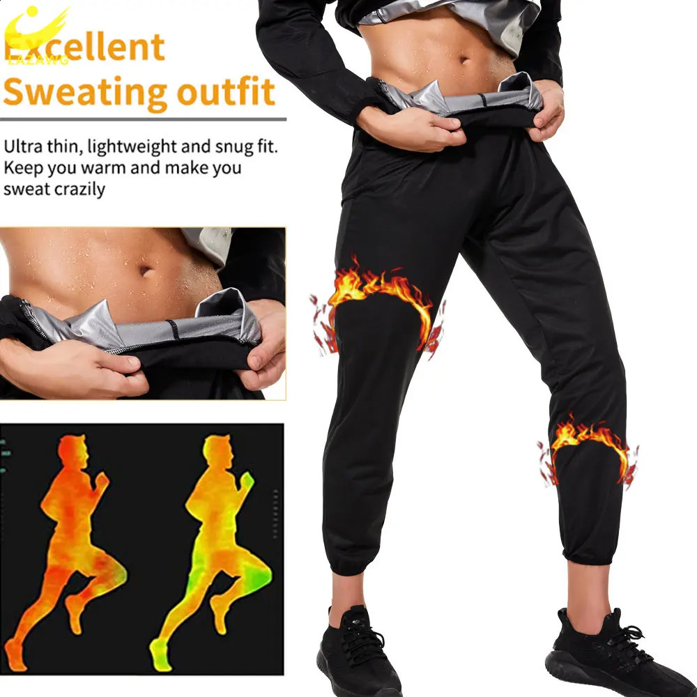 LAZAWG Mens Sauna Set Sweat Legs Pants Weight Loss Set Jacket Exercise Weight Loss Top Trousers Body Shaping Fat Gym 240927