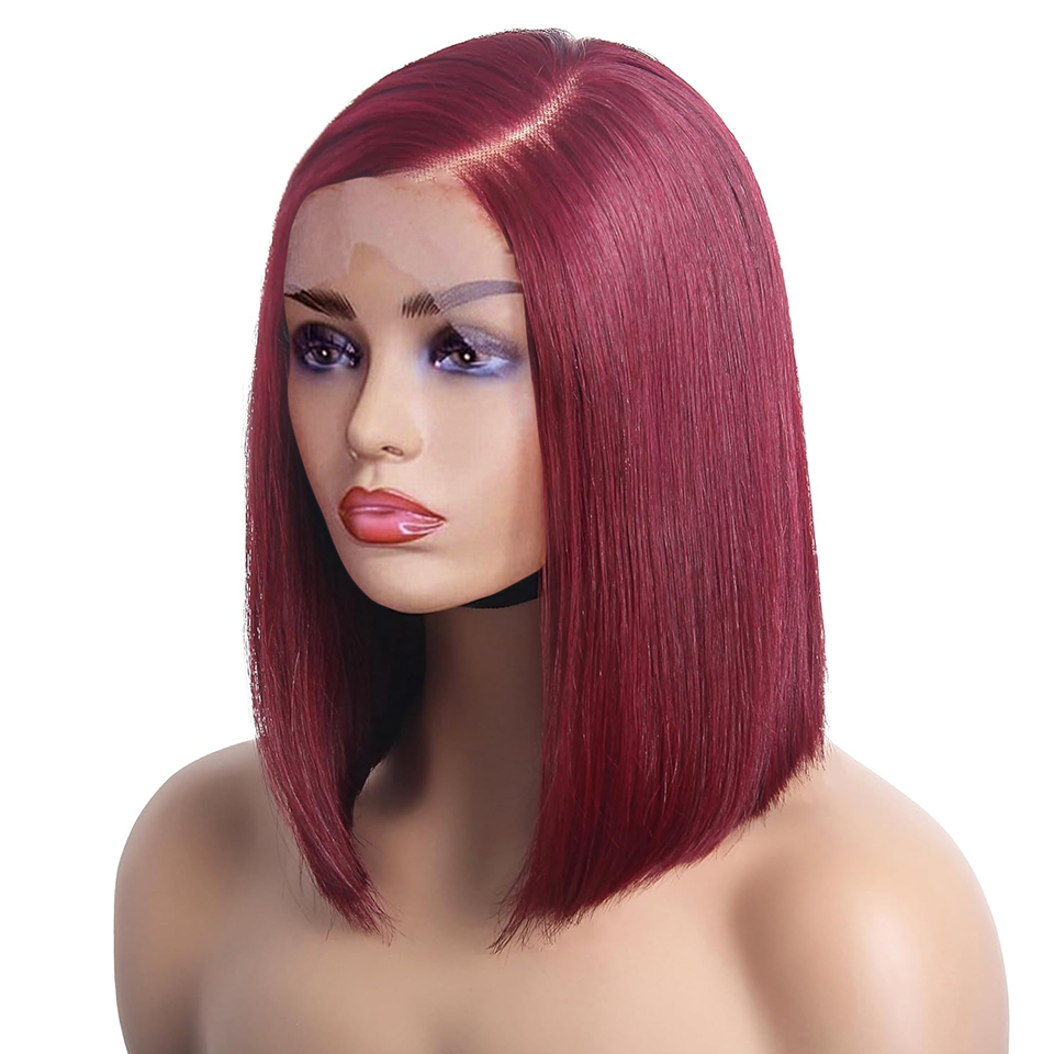 99j Burgundy Bob Wigs Human Hair 13x4 Lace Front Short Bob Wig Pre Plucked 180% Density Red Straight Bob Wig