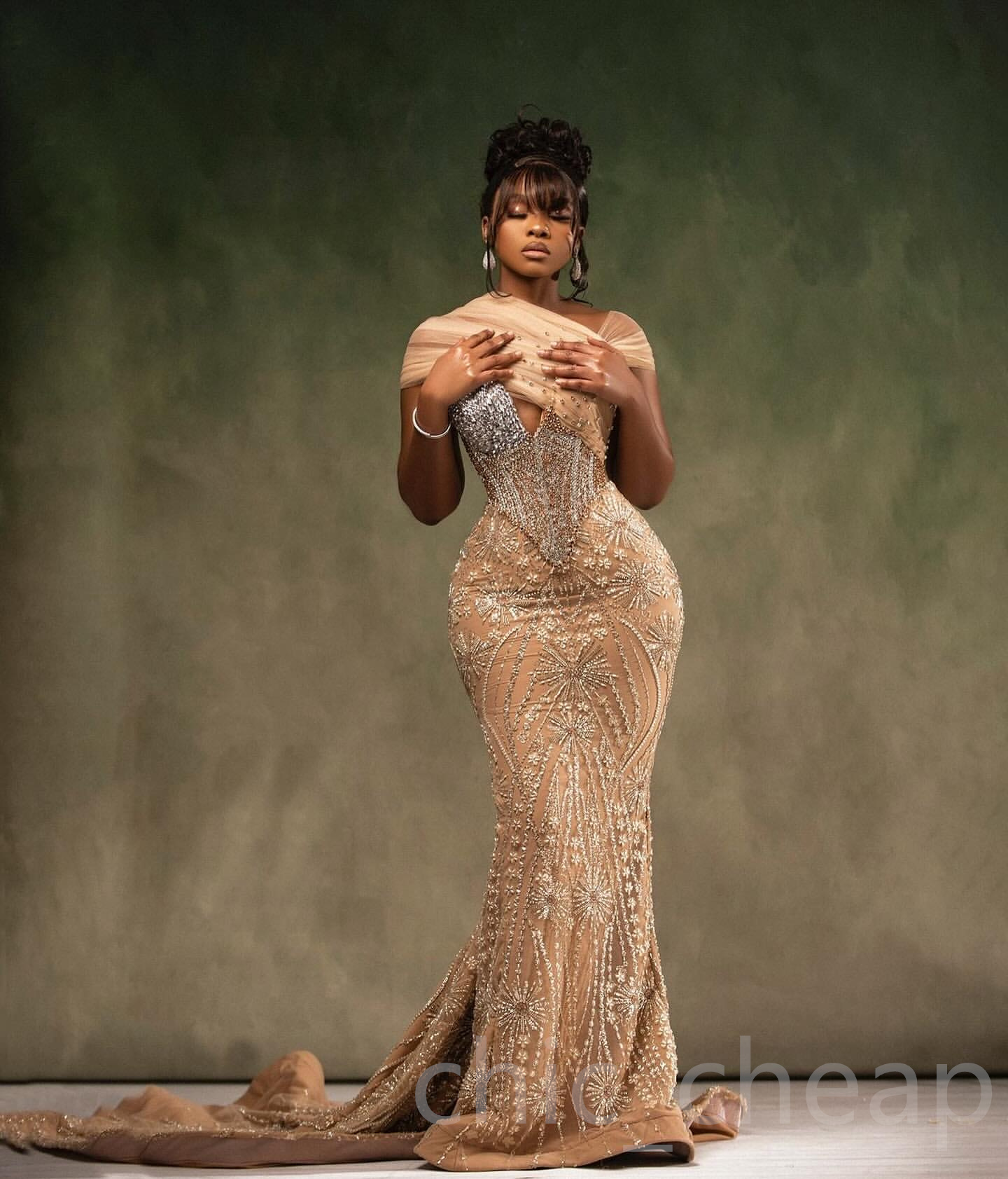 Aso Ebi 2024 Champagne Illusion Mermaid Prom Dresses Rhinestones Sequined Lace Evening Formal Party Second Reception Birthday Gowns Dress For Special 