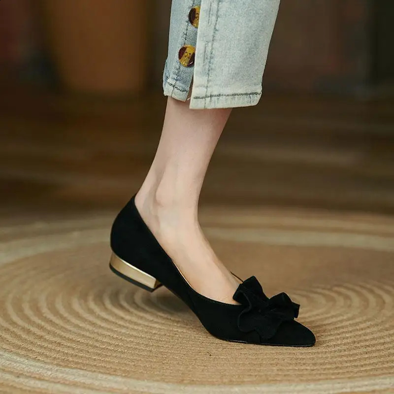 Black Normal Leather Casual Ladies Summer Footwear Shoes for Women 2024 Pointed Toe Low Heel Elegant Non Slip 39 High Quality A 240927