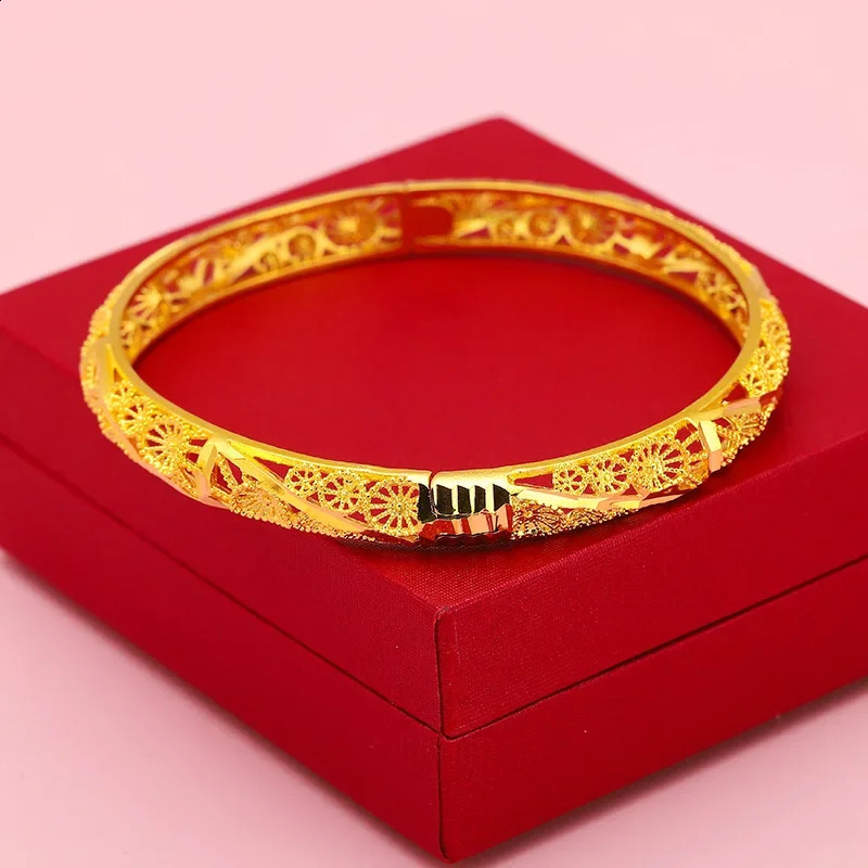 9999 pure gold four leaf clover bracelet 24k pure gold wide buckle suitable for womens holiday wedding jewelry 240929