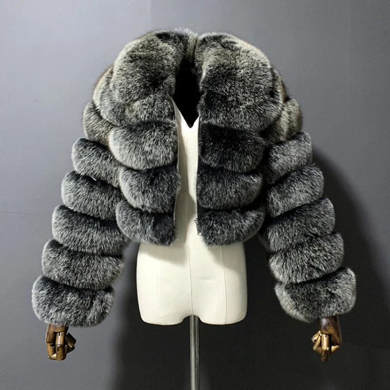 Cropped Faux Fur Women Coats Zipper Streetwear Casual Turn-Down Collar Long Sleeve Coat Autumn Winter Warm Fashion Jacket