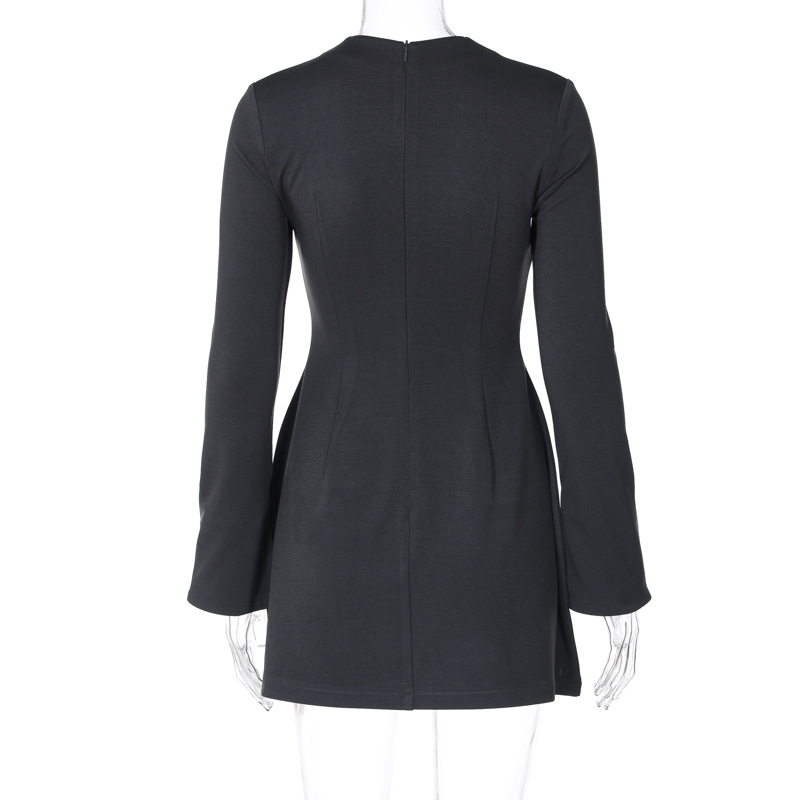 Casual Dresses 2024 Women Turtleneck Black Mini Dress Waist Slim Long Sleeve Elegant Short Robes For Female
