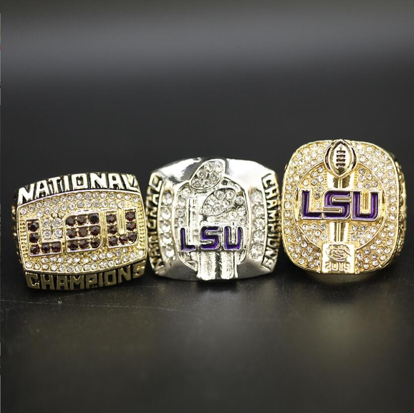 Lsu 3Pcs 2003 2007 Tigers Nationals Team Champions Championship Ring With Wooden Box Souvenir Men Fan Gift Wholesal Drop Delivery R250425