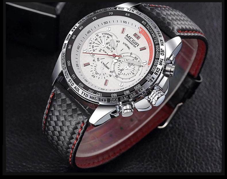 MEGIR 1010 Popular Men's Watch Original Luxury Fashion Brand Sports Clock Leather Strap Business Quartz Watch Men's Casual Watch