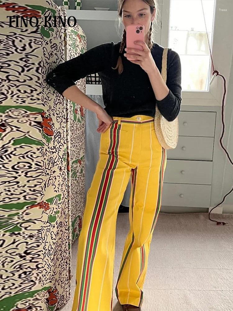 Striped High-Waisted Pants With Front Pockets And Zips For Women