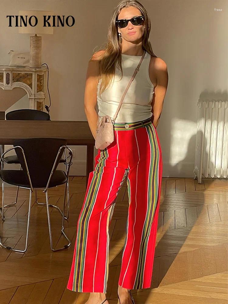 Striped High-Waisted Pants With Front Pockets And Zips For Women