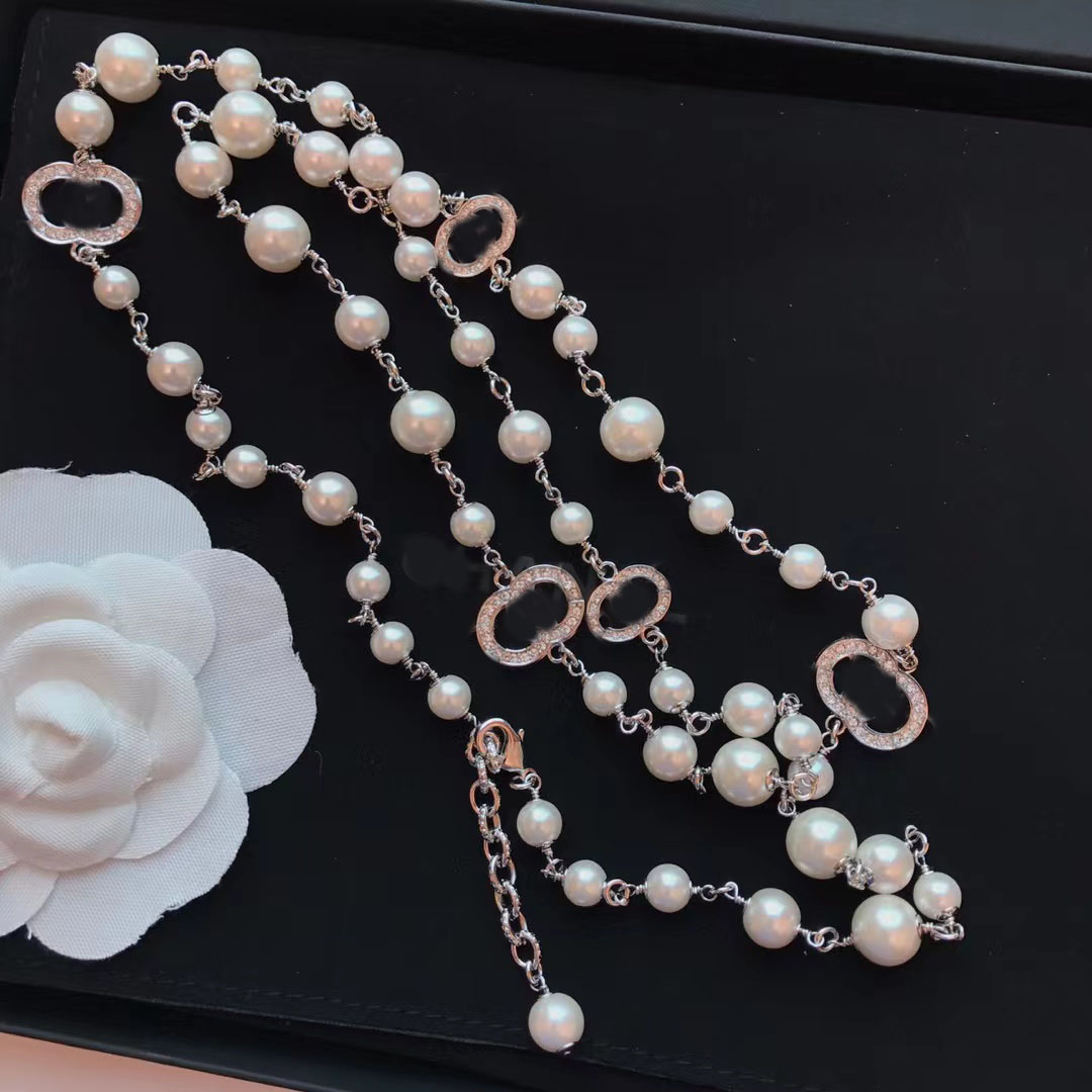 Fashion Long Silver Crystal Necklaces Chain for Women Men Wdding Lovers gift Designer Necklace Jewelry With flannel bag
