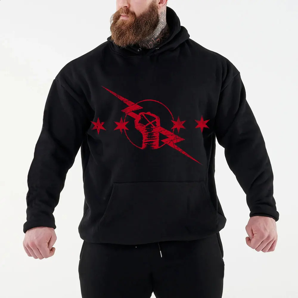 Wrestler CM Punk Mens Black Hoodie for Autumn/Winter Street Sports Casual Roller Returns 240929