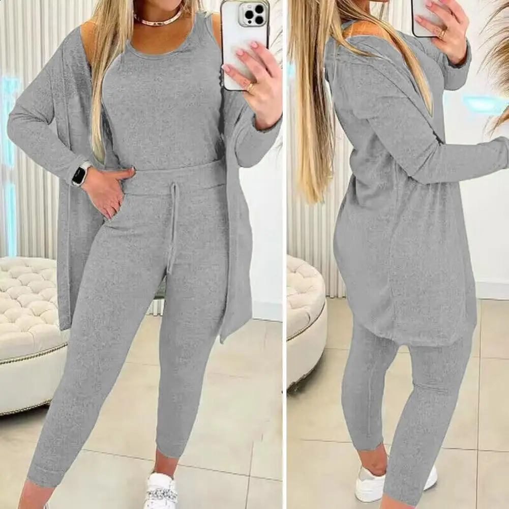 3 piecesset vest jacket pants set high elasticity waist ultrathin long sleeves medium length soft autumn and winter sportswear 240926