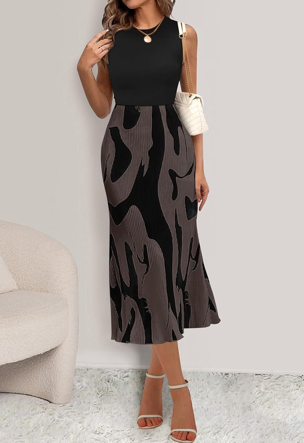 women's 2024 summer high waist pattern printed aline folded long skirt women's fashion plisse medium long skirt