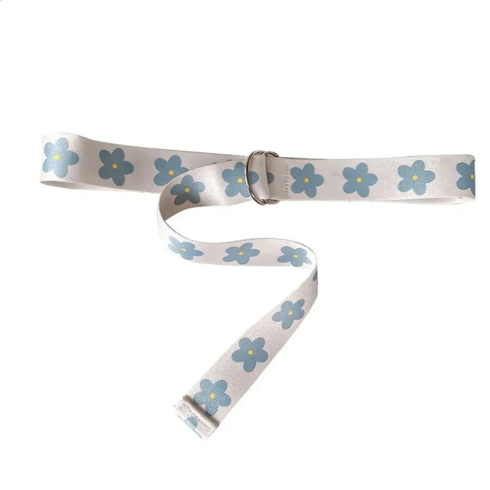 1 piece of blue canvas belt with double loop buckle Versatile nylon woven belt student fashion belt jeans belt 240929