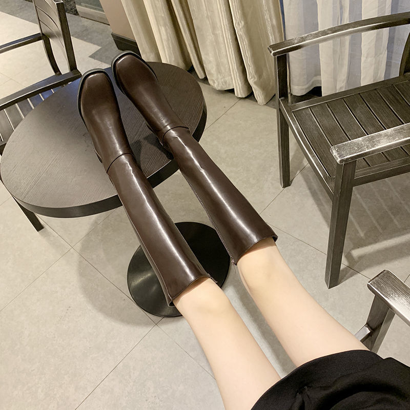 Women Boots Ankle Long Boot Autumn And Winter Black Brown Boots Women Fashion Round Toe Slip On Boots
