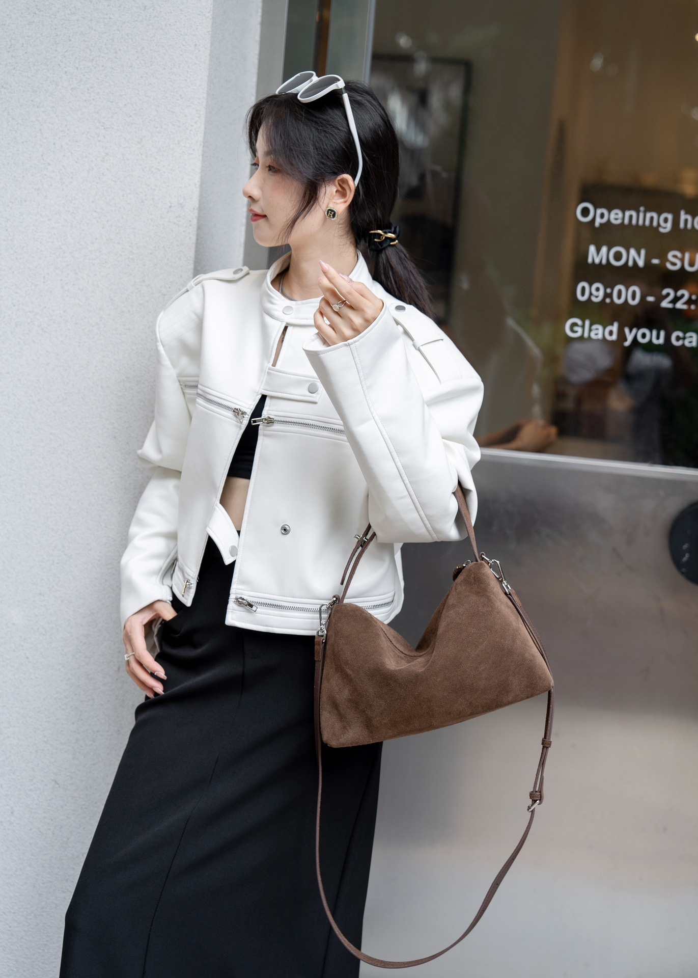 Designer Simple Autumn Winter Colletion Grey Brown Big Boston Tote Soft Matte Suede Cow Leather Women's Handbag Shoulder Bag A Gift For My Girlfr