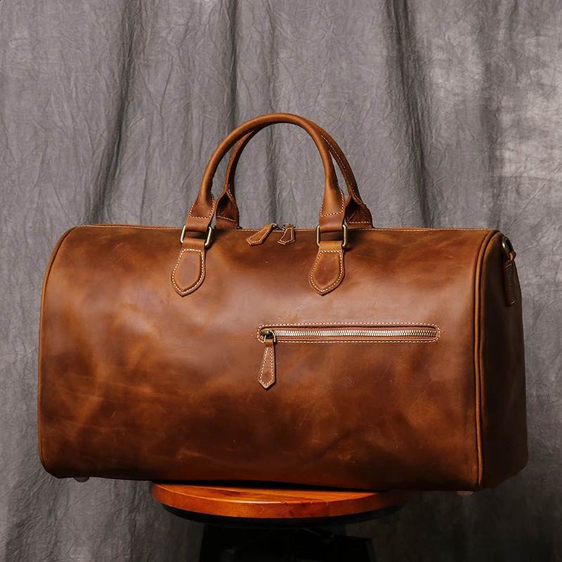 Leathfocus Mens Cowboy Travel Bag Womens Weekend Handbag Large Capacity Retro Luggage Bag Crazy Horse Leather Notebook Bag 240927