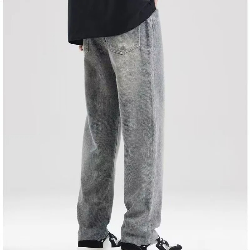 American retro street loose straight blue jeans mens button pocket casual breathable loose wide leg jeans 240926