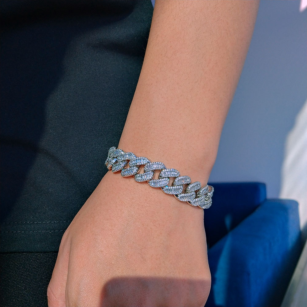 15mm Hip Hop Tennis Chain 18k Real Gold Plated Zircon Mosaic Cuban Link Chain Necklace Bracelet Jewelry Gold Silver Color