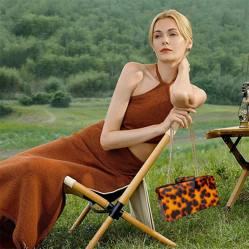 Acrylic Leopard Printing Handbag For Women Rectangular Summer Fashion er Perspex Trendy Crossbody Praty Evening Clutch Bag 240926