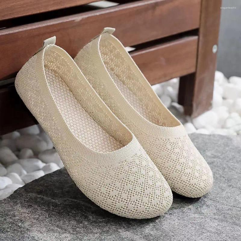 Casual Shoes Woman's Summer Mesh Flat Sole Soft Non Slip Breathable Shallow Slip-On Round Toe Nude Mom 's
