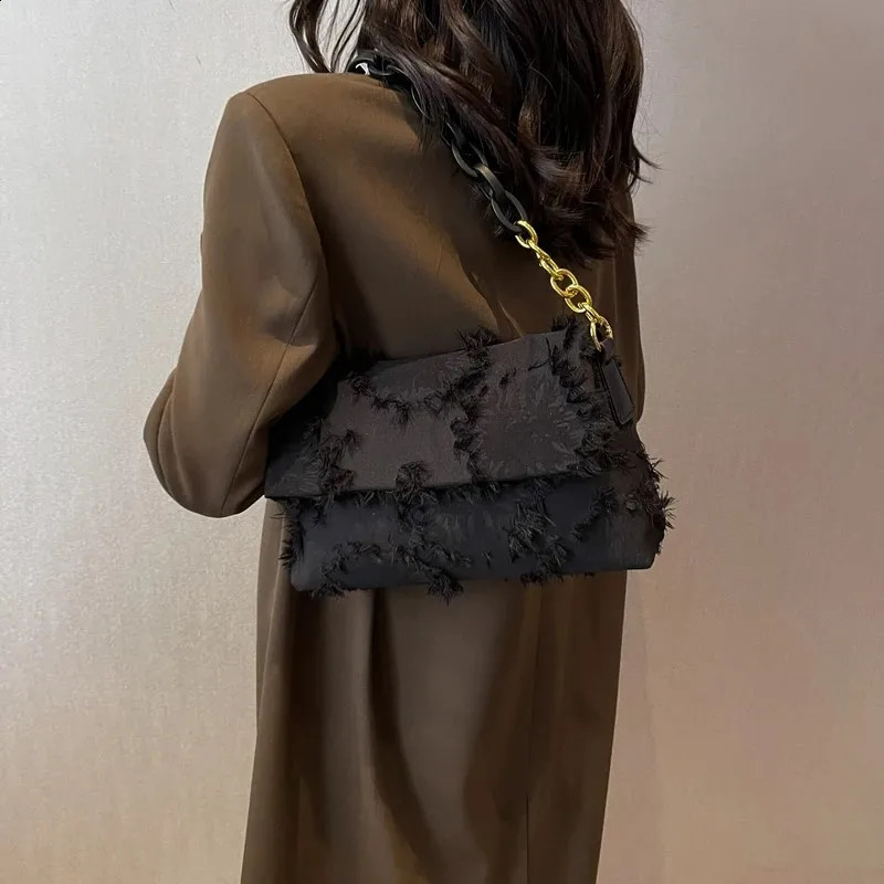 Jacquard Tassel Shoulder Bag For Women Fashion Canvas Crossbody Bags Chain er Small Shoulder Bags Female 240924