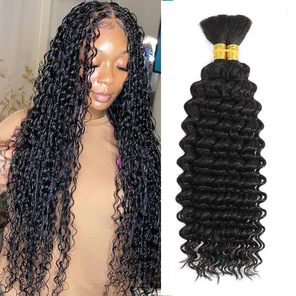 Deep Wave Bulk 100G No Weft Bundles Micro Human Braiding Hair For Boho Braids