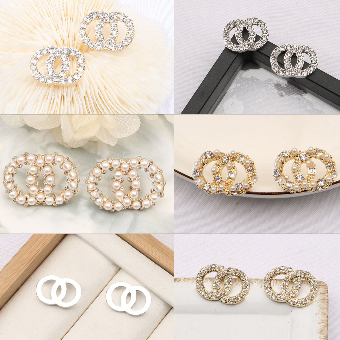 19Style Simple 925 Silver Letters Stud Famous Women Geometry Round inlay Crystal Rhinestone Pearl Earring Luxury Wedding Party Designers Jewerlry Christmas Gifts