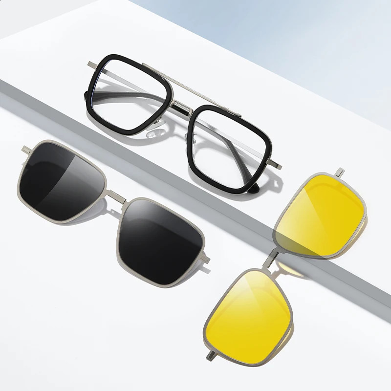 Metal anti blue light glasses with magnetic clip polarized sunglasses mens 2024 3-in-1 sunglasses frame UV400 240921