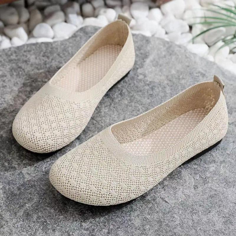 Casual Shoes Woman's Summer Mesh Flat Sole Soft Non Slip Breathable Shallow Slip-On Round Toe Nude Mom 's