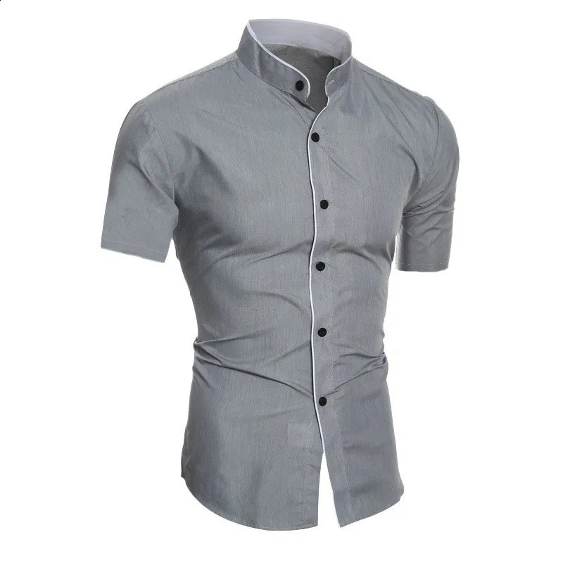 mens solid color casual commuting short sleeved shirt 240927