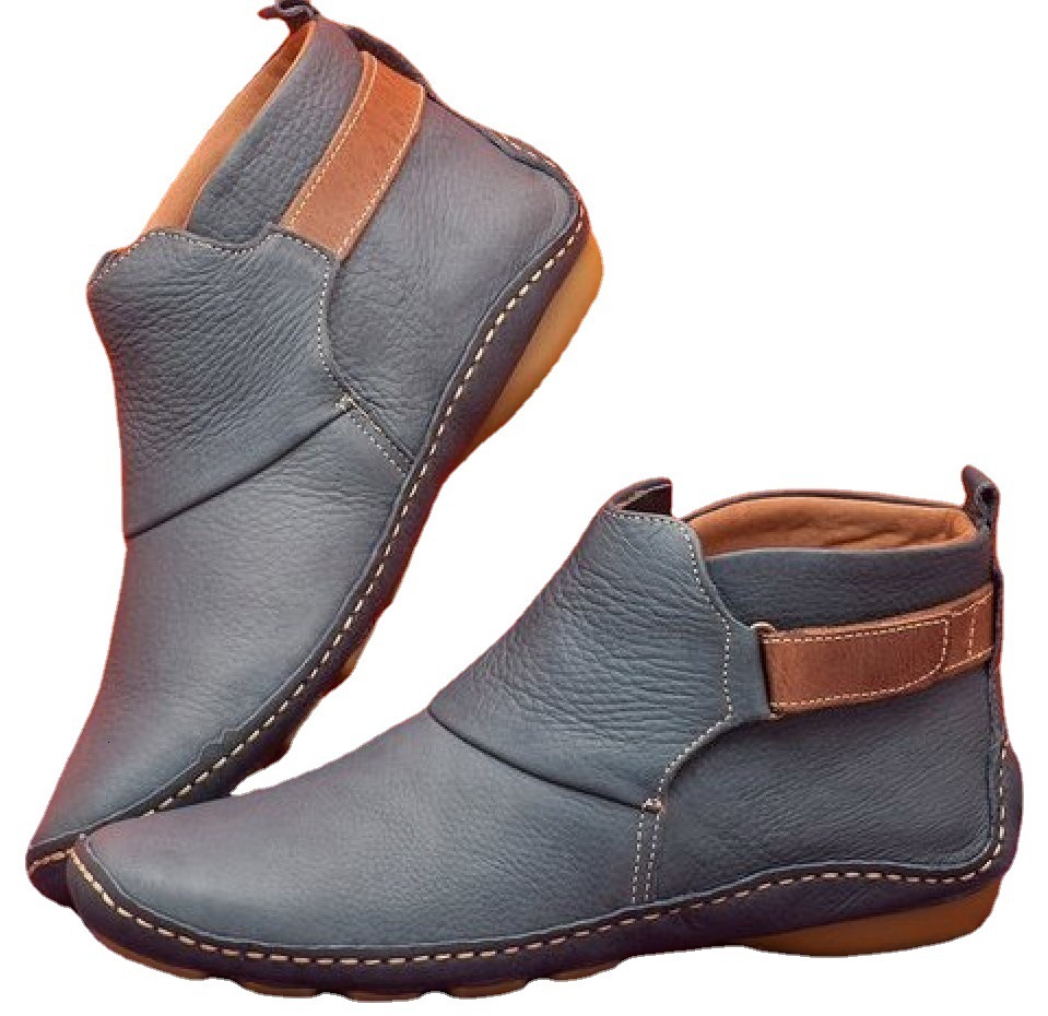 New round toe casual women's leather sleeveless fashion flat bottomed Martin boots, and short boots