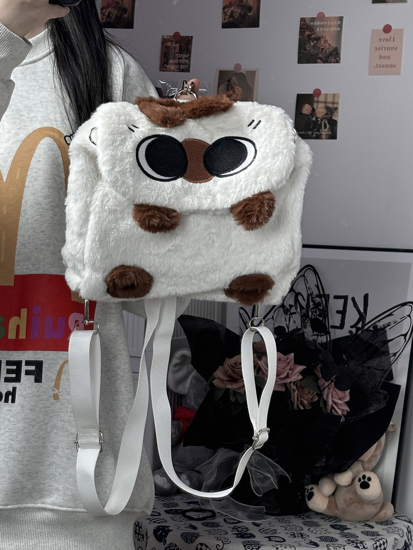Autumn and winter fur bag 2024 new Siamese cat small bean puffed plush backpack small crowd everything large capacity oblique span bag
