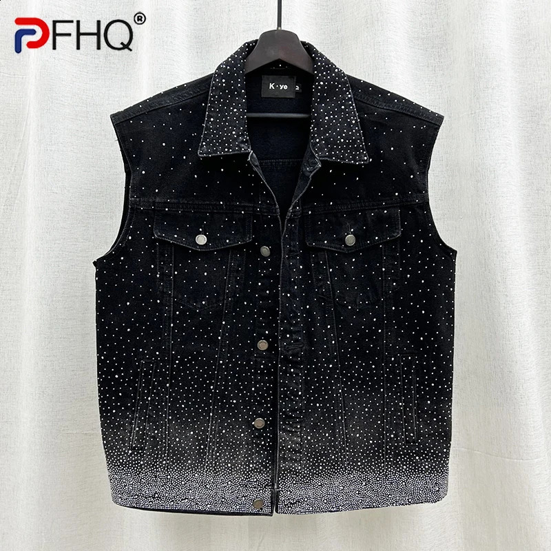 PFHQ Fashion Casual Drill Denim Vest For Men Patchwork Mens Single Breasted Sleeveless Jackets Summer 21F3661 240927