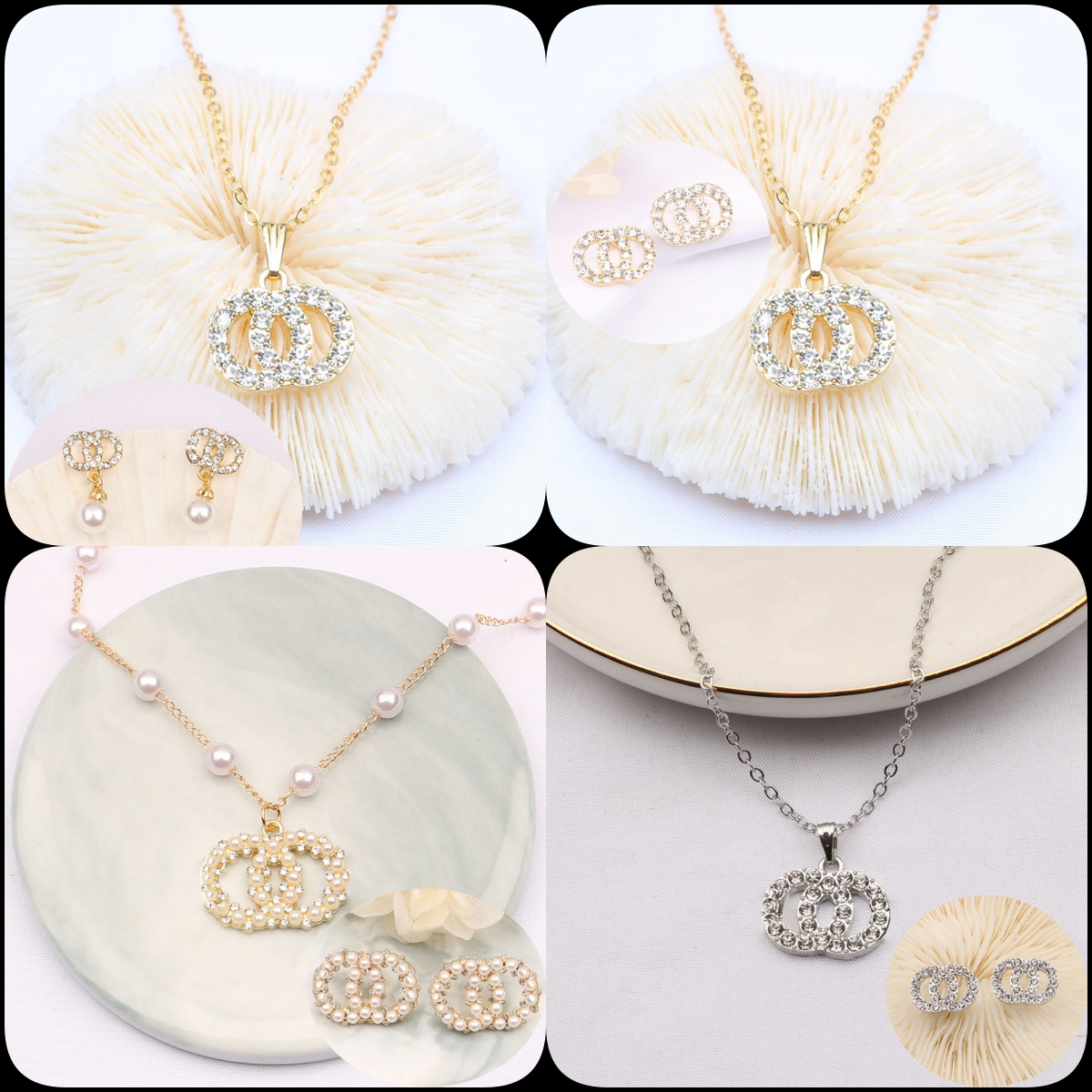 Luxury Jewelry Sets Letter Designers Earrings Necklace 925 Silver Ear Stud 18K Gold Plated Pearl Diamond Geometric Pendants Necklaces Chain Women Christmas Gifts