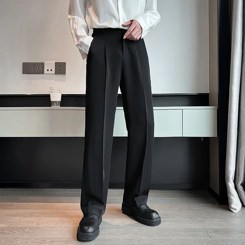 Men Suit Pants Solid Full Baggy Casual Wide Leg Trousers Black White High Waist Straight Bottoms Streetwear Oversize Pants 240929