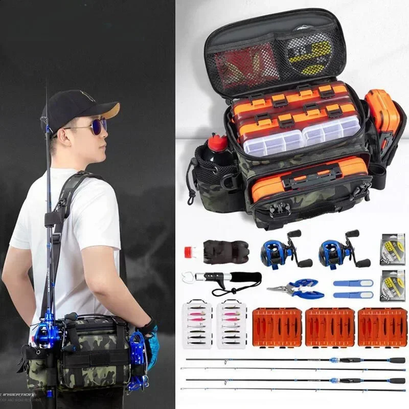 Fishing Lure Bag Winter Outdoor Backpack with Rod Holder BagFishing Tackle Box Gear Storage 240924