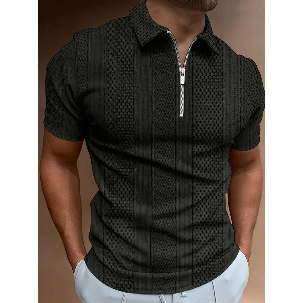 New Summer short sleeved zippered lapel men's pocket casual top polo shirt