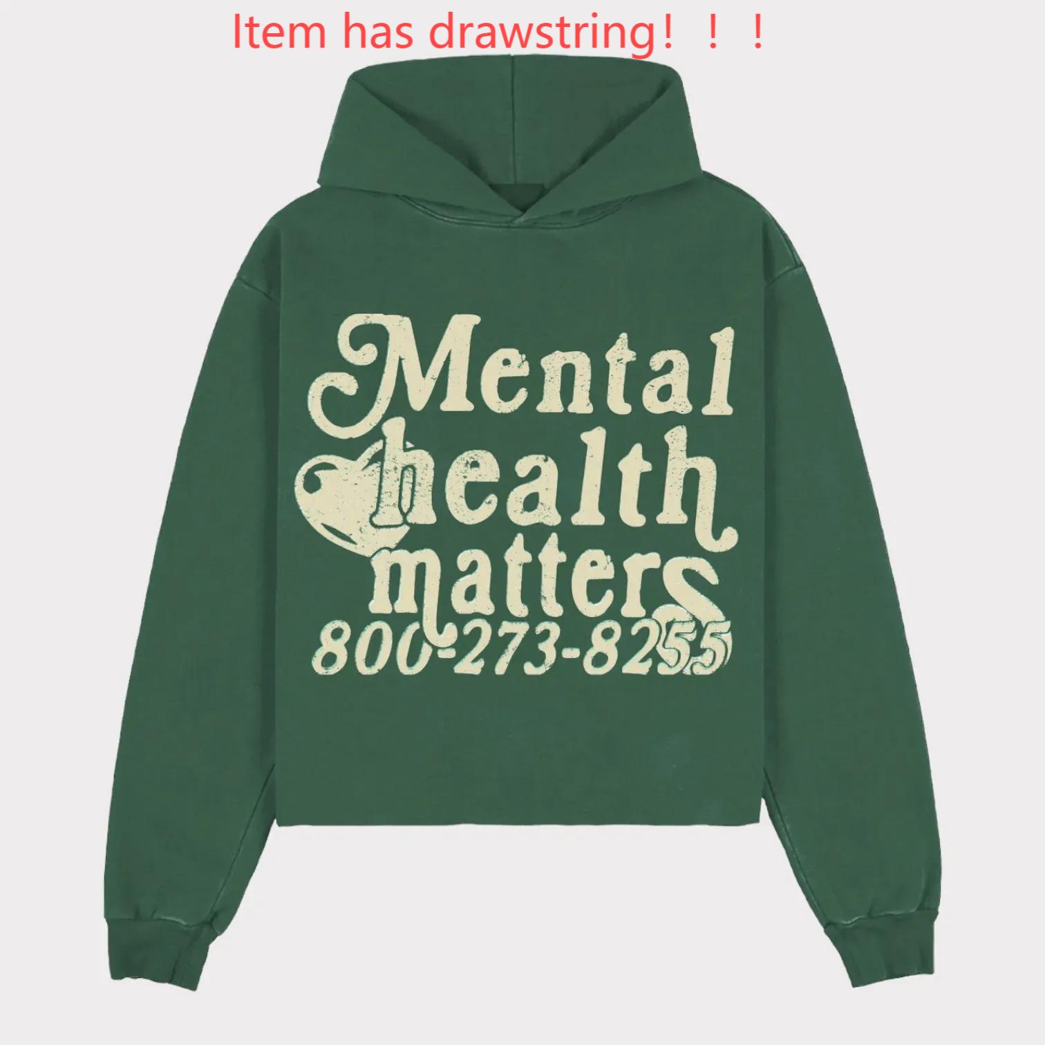 Men's Hoodies Retro Street Mental Health Matters Hoodie And Women's Long-sleeved Casual Loose Couple's Clothing Sweatshirts